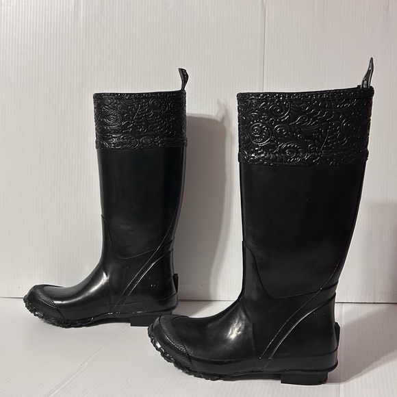 BOGS #52323 ANNE black tall waterproof rain boots women size 7 - Picture 2 of 13